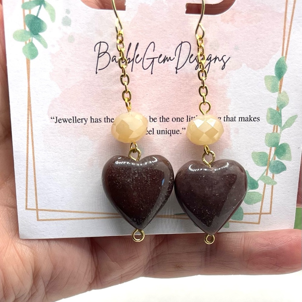 Heart earrings, Natural Stone Dangling Boho Earrings